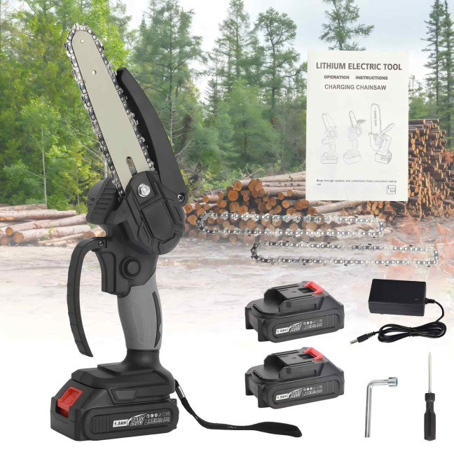1 Set 6 Inch Mini Chainsaw Adjustable Sharp Cutter Head Battery Powered One-Hand Operation Electric Chainsaw for Garden-Patented Design 1 Set 6 Inch Mini Chainsaw Adjustable Sharp Cutter Head Battery Powered One-Hand Operation Electric Chainsaw for Garden-Patented Design