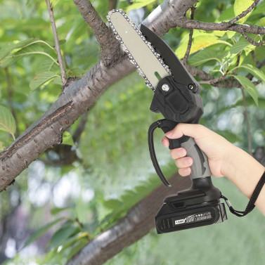 1 Set 6 Inch Mini Chainsaw Adjustable Sharp Cutter Head Battery Powered One-Hand Operation Electric Chainsaw for Garden-Patented Design 