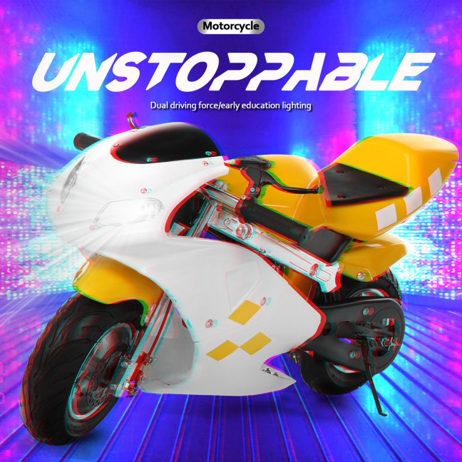49cc 2 Stroke Pocket Bike, Mini Motorcycle for Kids, Gas Pocket Motorbike with Strong Dual Brake, Racing Max Speed 20Mph, Dual Headlights