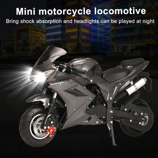 49cc 4-Stroke Pocket Rocket Motorcycle, Mini Motorcycle, Gas Pocket Motorbike with Front Rear Disc Brakes, Racing Max Speed 25MPH, Dual Headlights