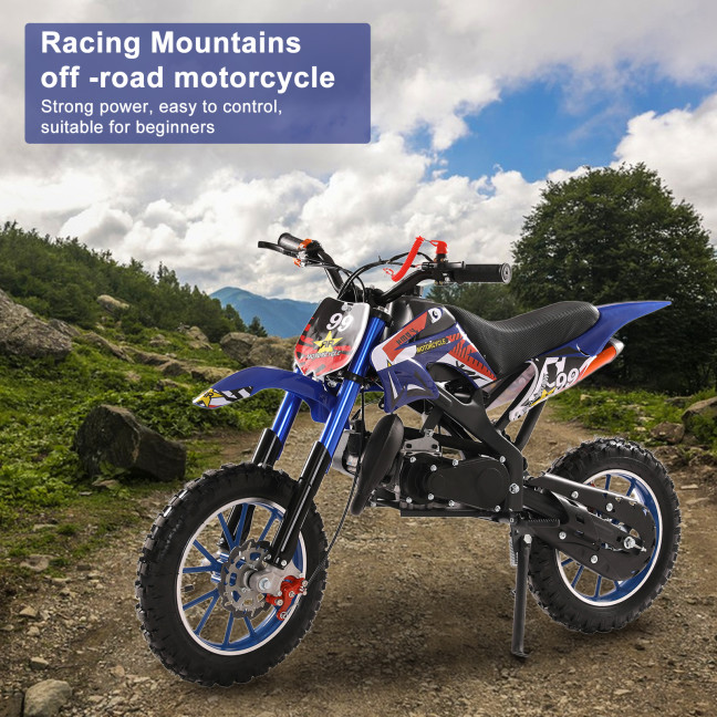 49cc 2-Stroke Kids Dirt Bike, Gas Power Motocross, Off Road Mini Motorcycle, Pocket Motorbike with Front Rear Disc Brakes, Racing Max Speed 40KM/H (Blue)