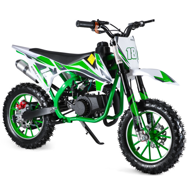 49cc 2-Stroke Kids Dirt Bike, Gas Power Motocross, Off Road Mini Motorcycle, Pocket Motorbike with Front Rear Disc Brakes (Green)