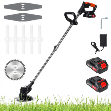 21V Electric Weed Wacker, Cordless Grass Trimmer with 2pcs 2000mAh Batteries & Charger, 3 in 1 Brush Cutter/Edger/Mower with 3 Types Blade for Garden Yard Lawn