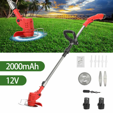 12V 2000mAh 2 Batteries 1 Charger Telescopic Rod Anti-slip Handle Weed Trimmer Cordless Electric Weed Lawn Eater Edger 