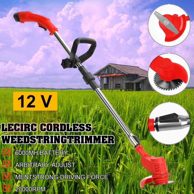 12V 2000mAh 2 Batteries 1 Charger Telescopic Rod Anti-slip Handle Weed Trimmer Cordless Electric Weed Lawn Eater Edger 12V 2000mAh 2 Batteries 1 Charger Telescopic Rod Anti-slip Handle Weed Trimmer Cordless Electric Weed Lawn Eater Edger