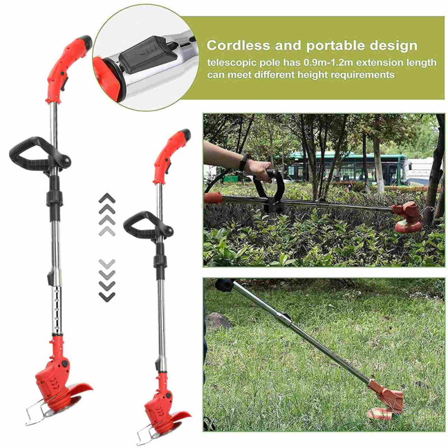 12V 2000mAh 2 Batteries 1 Charger Telescopic Rod Anti-slip Handle Weed Trimmer Cordless Electric Weed Lawn Eater Edger 12V 2000mAh 2 Batteries 1 Charger Telescopic Rod Anti-slip Handle Weed Trimmer Cordless Electric Weed Lawn Eater Edger