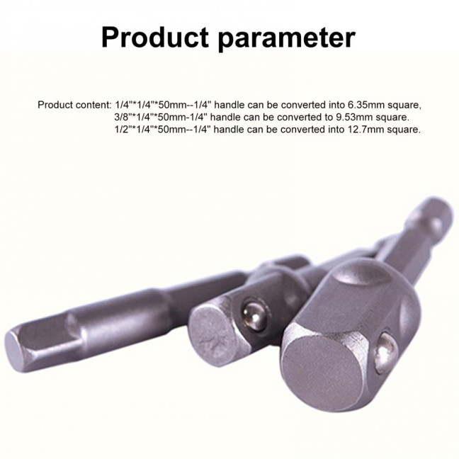 3Pcs/Set Socket Adapter Drill Bit Hex Shank to Drive 1/4inch 3/8inch 1/2inch Socket Adapter Hand Drill Tool for Impact Driver
