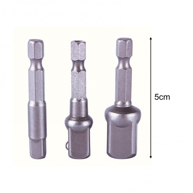 3Pcs/Set Socket Adapter Drill Bit Hex Shank to Drive 1/4inch 3/8inch 1/2inch Socket Adapter Hand Drill Tool for Impact Driver