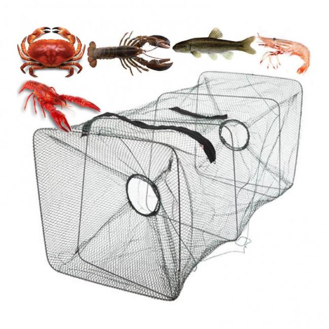 Fish Trap Universal Anti-corrosion Nylon Folded Square Fishing Cage for Angling Fish Trap Universal Anti-corrosion Nylon Folded Square Fishing Cage for Angling