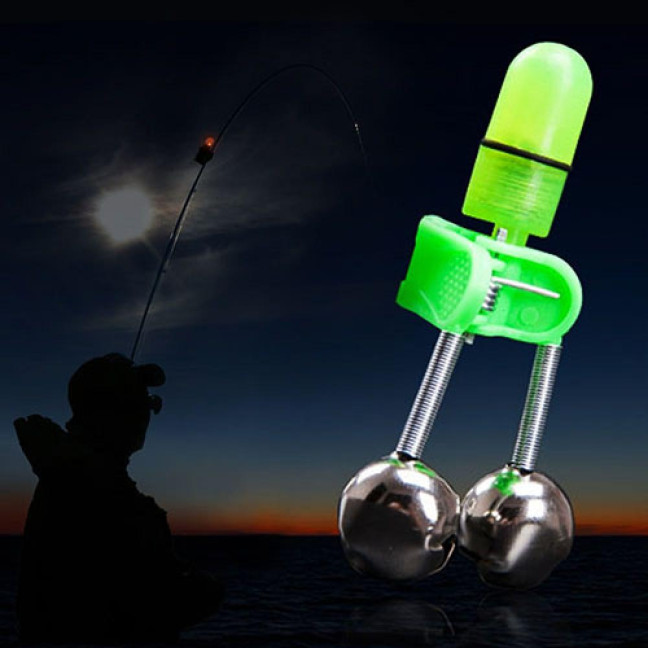 3 Pcs Fishing Rod Tip Bite Alert Alarm Twin Bells with Night LED Light Lamp