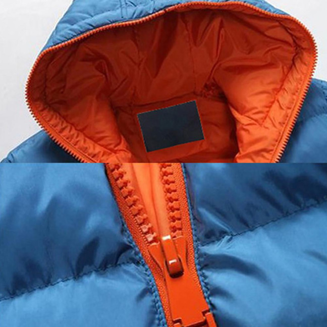 Men Color Block Zipper Hooded Cotton Padded Coat Slim Fit Thicken Outwear Jacket