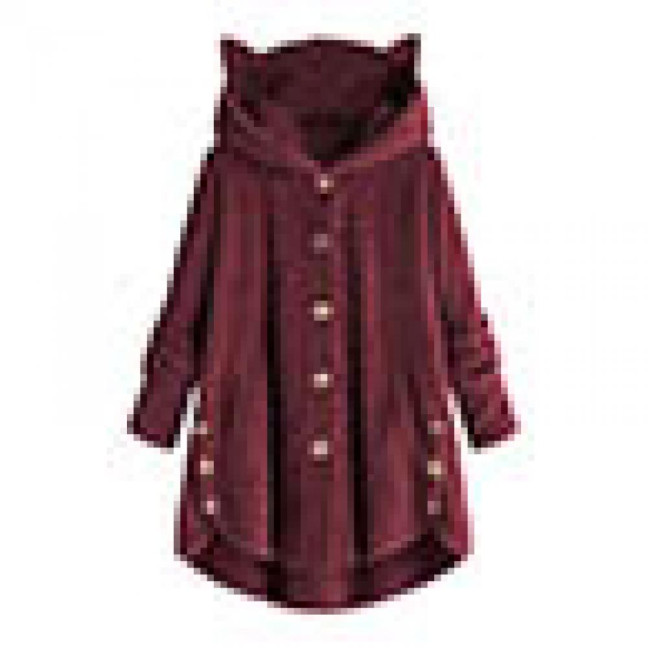 Cute Women Winter Cute Cats Ears Hooded Irregular Hem Buttons Jacket Fleece Coat Cute Women Winter Cute Cats Ears Hooded Irregular Hem Buttons Jacket Fleece Coat