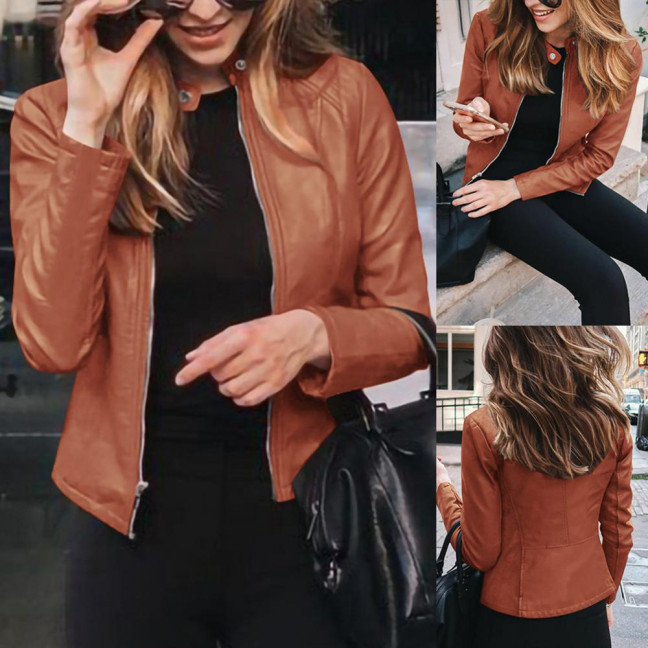 Women Fashion Autumn Winter Jacket Short Faux Leather Suit Coat Outwear Clothes Women Fashion Autumn Winter Jacket Short Faux Leather Suit Coat Outwear Clothes