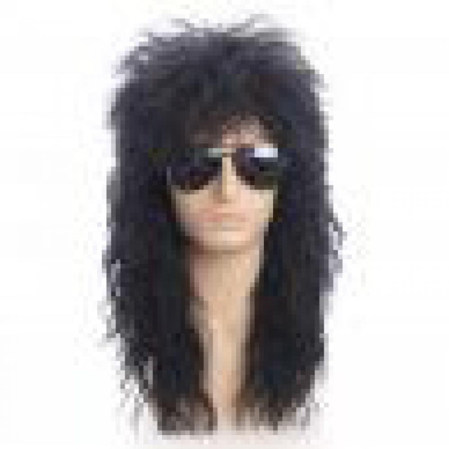 Men Halloween Costume Cosplay Punk Heavy Metal Rocker Curly Long Wig Hairpiece
