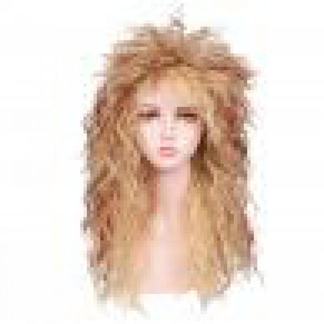 Men Halloween Costume Cosplay Punk Heavy Metal Rocker Curly Long Wig Hairpiece