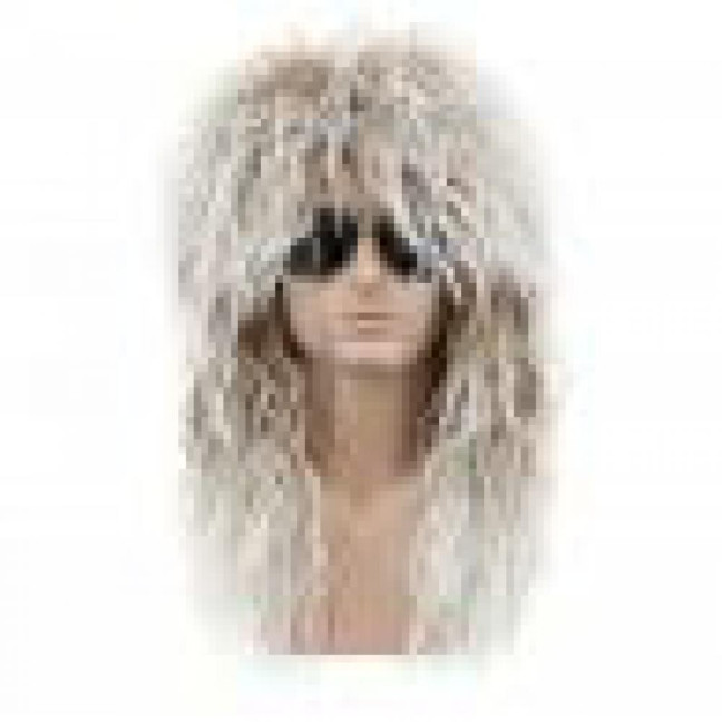 Men Halloween Costume Cosplay Punk Heavy Metal Rocker Curly Long Wig Hairpiece