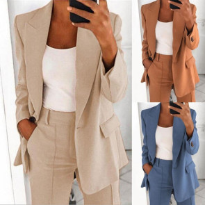 Suit Jacket Solid Color Turndown Collar Women Long Sleeve Buttons Blazer for Dating