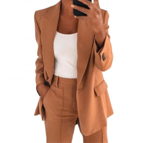 Suit Jacket Solid Color Turndown Collar Women Long Sleeve Buttons Blazer for Dating