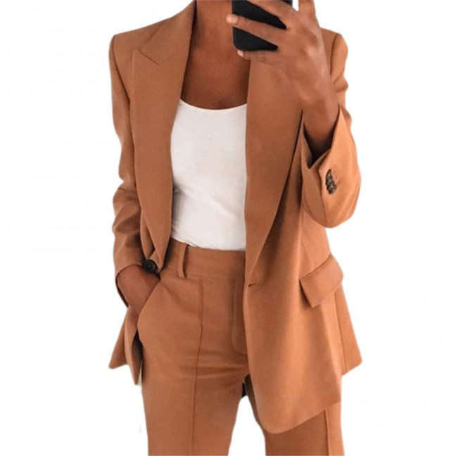 Suit Jacket Solid Color Turndown Collar Women Long Sleeve Buttons Blazer for Dating