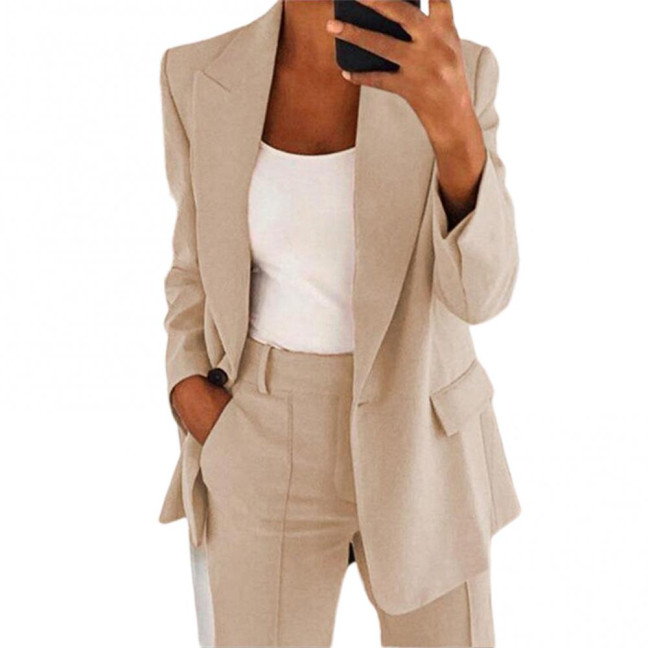 Suit Jacket Solid Color Turndown Collar Women Long Sleeve Buttons Blazer for Dating