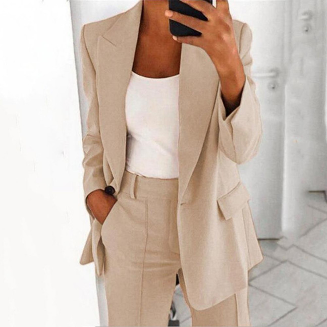 Suit Jacket Solid Color Turndown Collar Women Long Sleeve Buttons Blazer for Dating