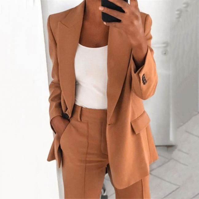 Suit Jacket Solid Color Turndown Collar Women Long Sleeve Buttons Blazer for Dating
