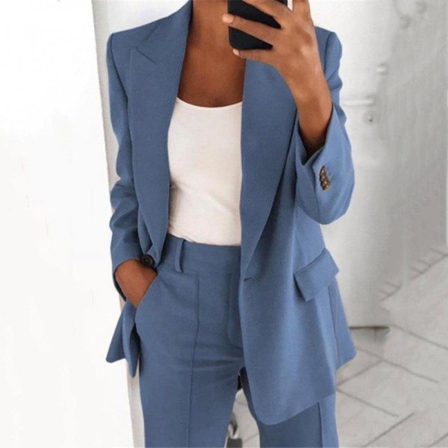 Suit Jacket Solid Color Turndown Collar Women Long Sleeve Buttons Blazer for Dating