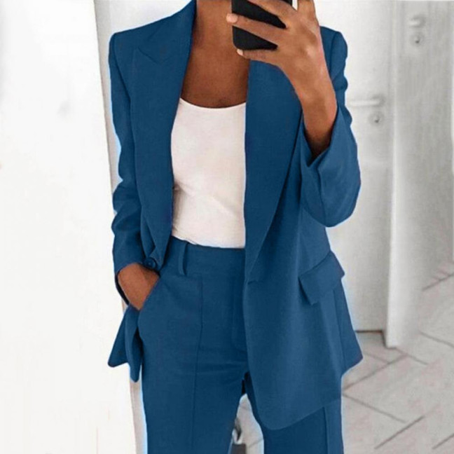 Suit Jacket Solid Color Turndown Collar Women Long Sleeve Buttons Blazer for Dating