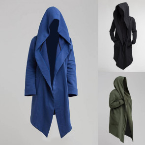 Men Coat Oversize Hooded Solid Color Cardigan Trench Coat for Autumn