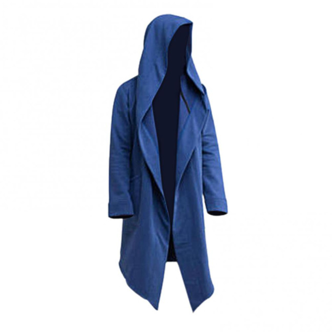 Men Coat Oversize Hooded Solid Color Cardigan Trench Coat for Autumn