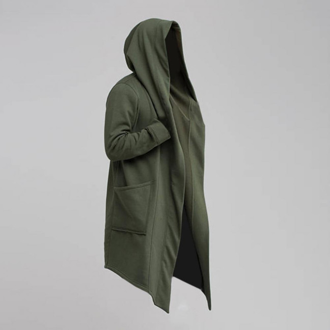 Men Coat Oversize Hooded Solid Color Cardigan Trench Coat for Autumn