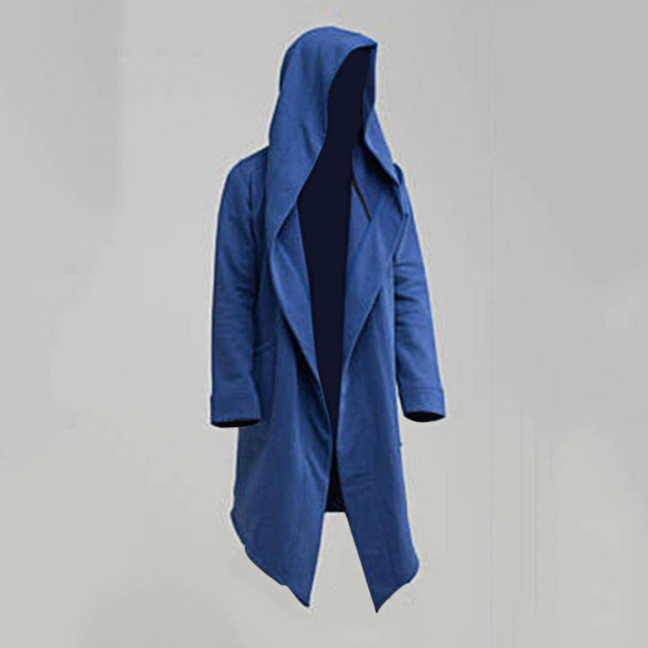 Men Coat Oversize Hooded Solid Color Cardigan Trench Coat for Autumn