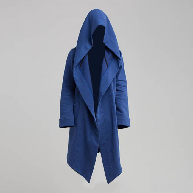 Men Coat Oversize Hooded Solid Color Cardigan Trench Coat for Autumn