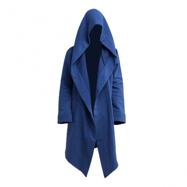 Men Coat Oversize Hooded Solid Color Cardigan Trench Coat for Autumn