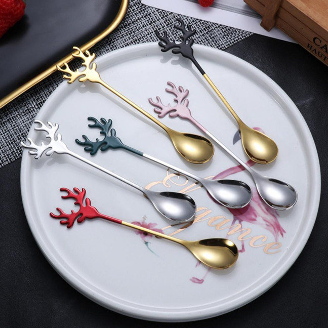Deer Head Shape Stirring Spoon Multifunction Safe 304 Stainless Steel Spoon for Home