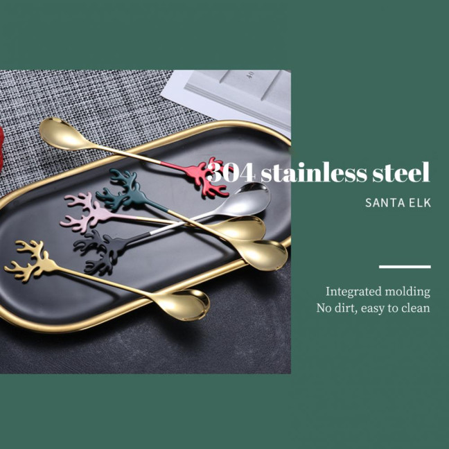 Deer Head Shape Stirring Spoon Multifunction Safe 304 Stainless Steel Spoon for Home