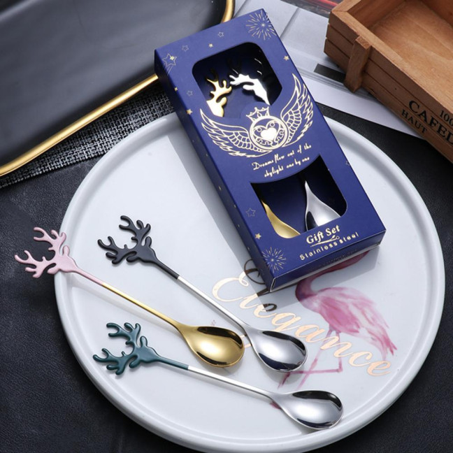 Deer Head Shape Stirring Spoon Multifunction Safe 304 Stainless Steel Spoon for Home