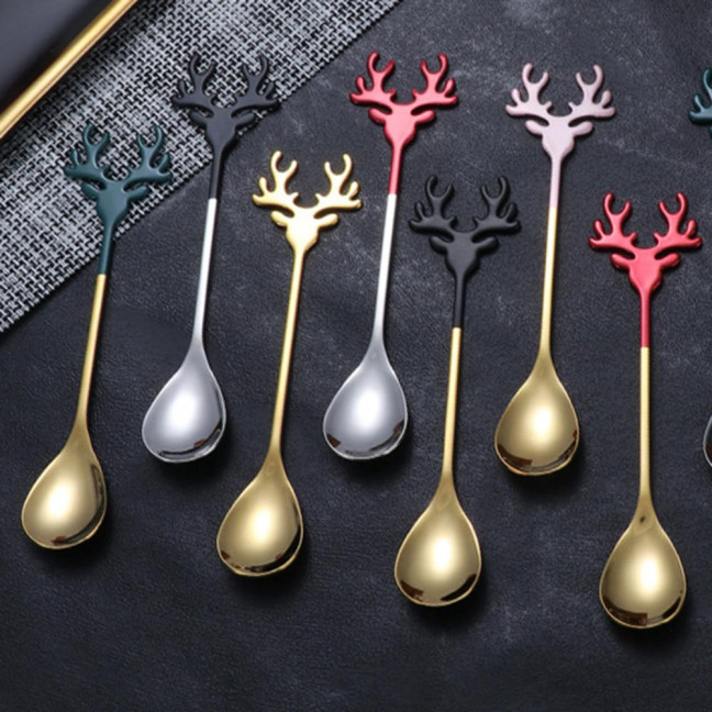 Deer Head Shape Stirring Spoon Multifunction Safe 304 Stainless Steel Spoon for Home