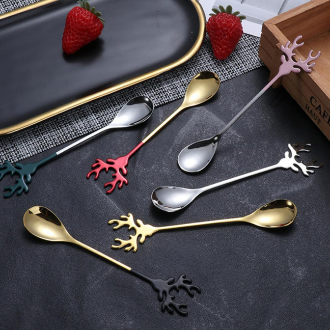 Deer Head Shape Stirring Spoon Multifunction Safe 304 Stainless Steel Spoon for Home