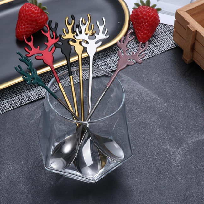 Deer Head Shape Stirring Spoon Multifunction Safe 304 Stainless Steel Spoon for Home