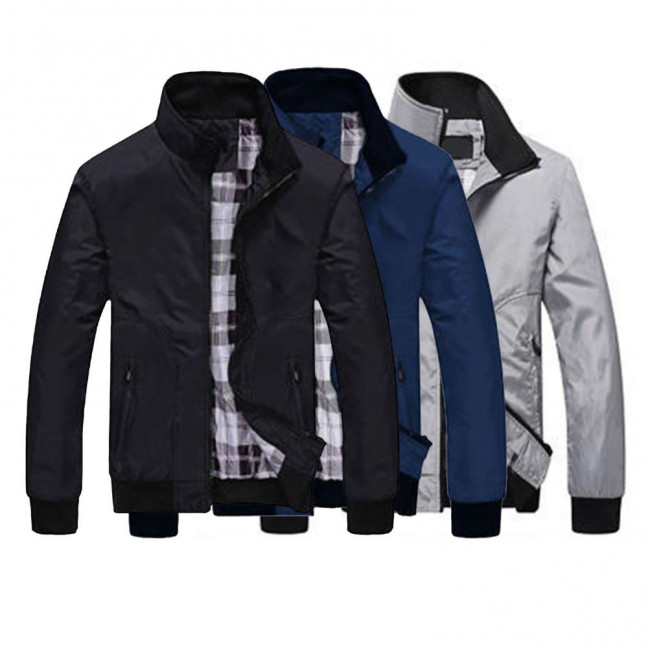 Men Coat Solid Color Stand Collar Pockets Elastic Cuff Spring Jacket for Daily Wear