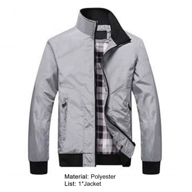 Men Coat Solid Color Stand Collar Pockets Elastic Cuff Spring Jacket for Daily Wear
