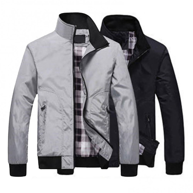 Men Coat Solid Color Stand Collar Pockets Elastic Cuff Spring Jacket for Daily Wear