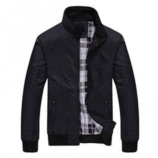 Men Coat Solid Color Stand Collar Pockets Elastic Cuff Spring Jacket for Daily Wear