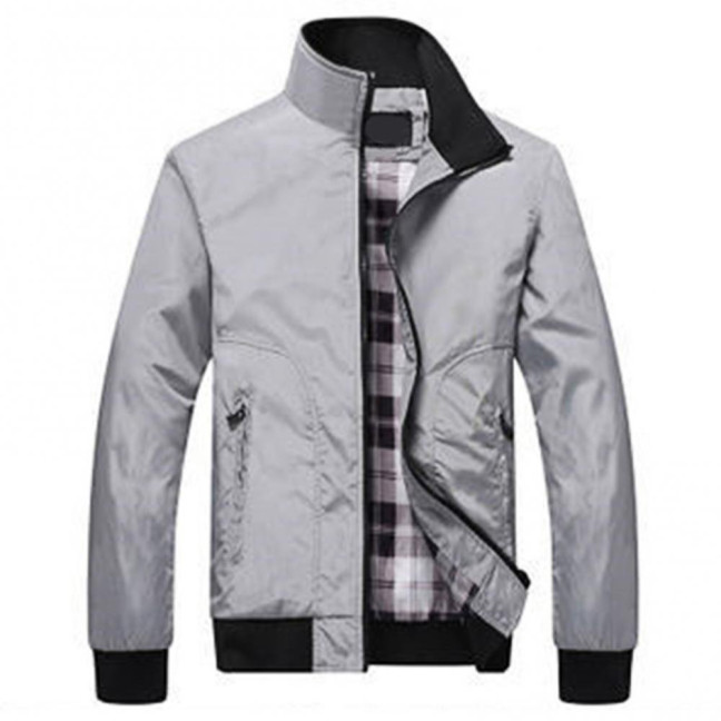 Men Coat Solid Color Stand Collar Pockets Elastic Cuff Spring Jacket for Daily Wear