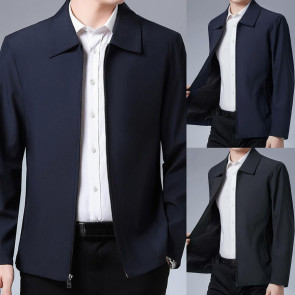 Men Coat Smooth Zipper Lapel Collar Solid Color Middle-aged Men Casual Jackets for Cold Weather