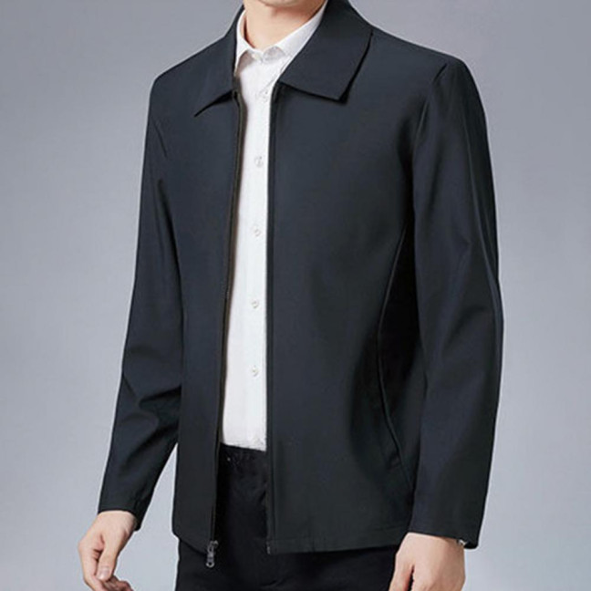 Men Coat Smooth Zipper Lapel Collar Solid Color Middle-aged Men Casual Jackets for Cold Weather