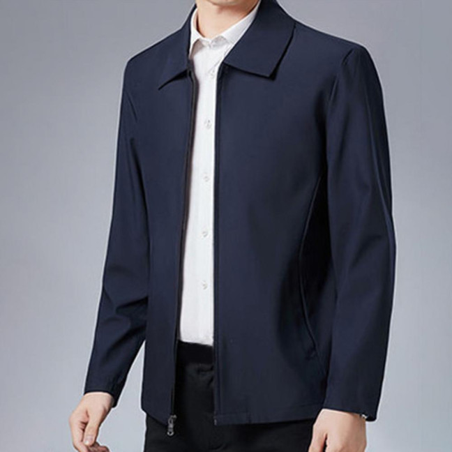 Men Coat Smooth Zipper Lapel Collar Solid Color Middle-aged Men Casual Jackets for Cold Weather