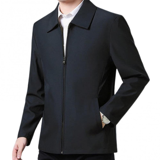 Men Coat Smooth Zipper Lapel Collar Solid Color Middle-aged Men Casual Jackets for Cold Weather