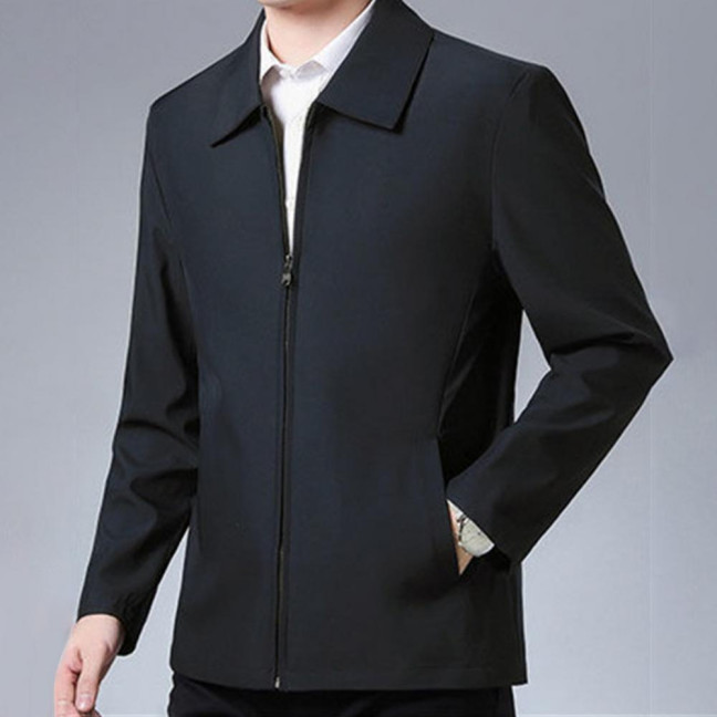 Men Coat Smooth Zipper Lapel Collar Solid Color Middle-aged Men Casual Jackets for Cold Weather
